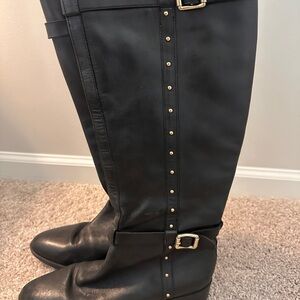 Vince Camuto Black Tall Riding Boots with Gold Studs